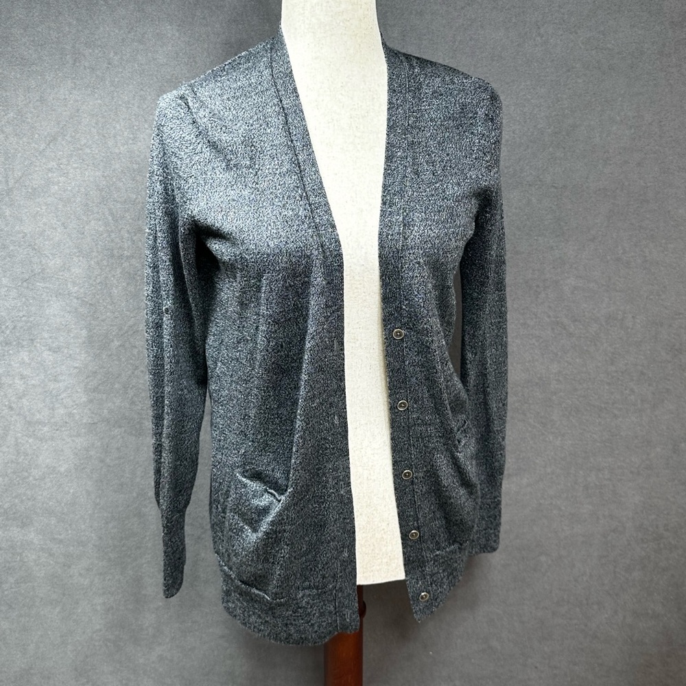 Gap Gray Extra Fine 100% Merino Wool Cardigan Sweater Crew Neck Button Size S